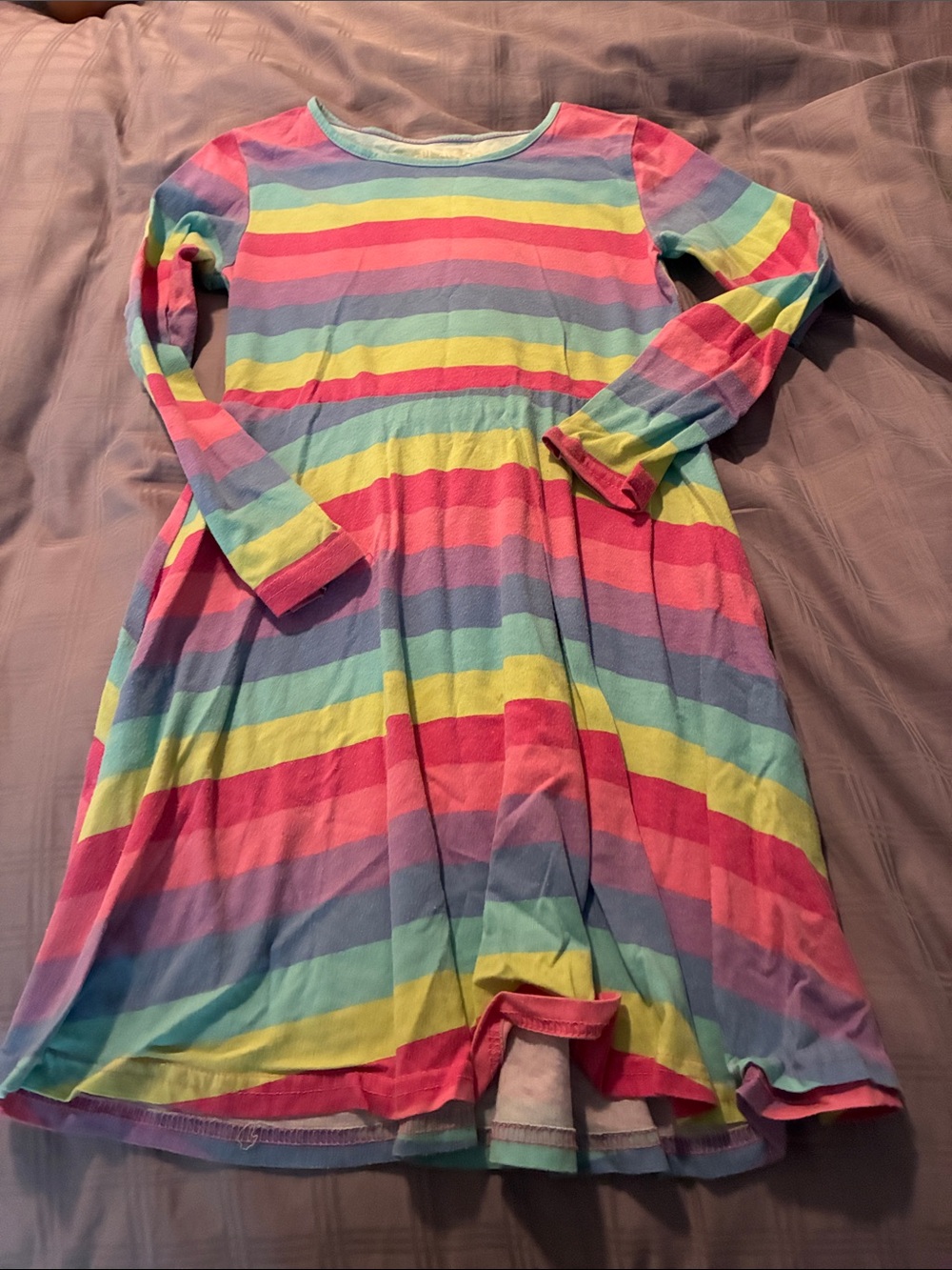 Girls Rainbow Stripe Long Sleeve Dress